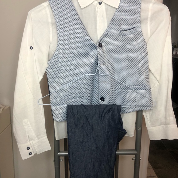 3PC BOYS LINEN SET WHITE & BLUE - Picture 10 of 10